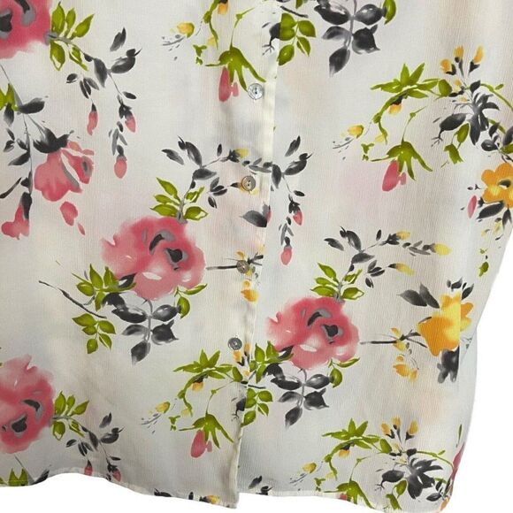Laura Scott Button Up Blouse Women's 16 Multicolor Floral Print Top Lightweight - Picture 4 of 9